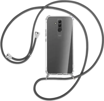 Produktbild von Handykette Backcover-Schutzhülle mit Band (Metall silberfarben) für Huawei Mate 20 lite - dunkelgrau