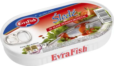 Zdjęcie produktu dla Śledź w sosie pomidorowym Evra 170g