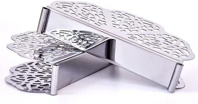 Image de Porte-serviettes double, argenté, 14 x 7,6 x 3,2 cm, pour tables, bars, réceptions