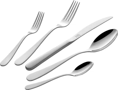 A set of silverware, including forks, a knife, and spoons, arranged on a white background.