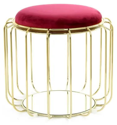 Produktbild von Padiro 2-in-1-Beistelltisch und Sitzhocker rund Ø 50 x 45 cm - Rot/Gold - modern, Art-déco-Glamour-Look - Samtsitzfläche, Eisengestell und Spiegelglas - wendbares Oberteil