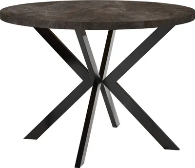 Productafbeelding van Uittrekbare eettafel van rundleder, model ENDIK, met metalen poten, in industriële loft-stijl, diameter: 100 / 200 cm, kleur: donkergrijs / zwart