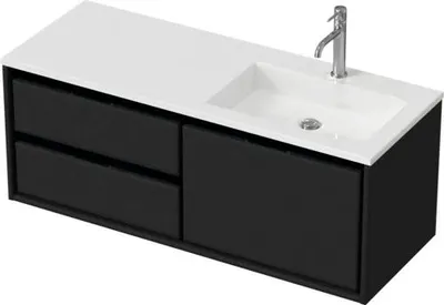 Produktbild von Sanox Badmöbel-Set Loft BxHxT 120,5 x 47 x 45,5 cm Frontfarbe schwarz mit Waschtisch Mineralguss weiß Griff chrom 847489