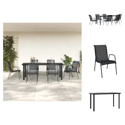 Immagine prodotto di vidaXL Set da pranzo da giardino 7 pezzi in acciaio nero e textilene - Set di mobili da giardino