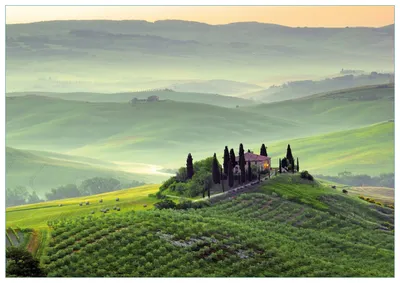 Produktbild von Wallario Premium Glasbild, freischwebende Optik, kräftige Farben, Größe 100 x 70 cm Motiv Toskana in Italien