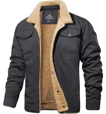 Produktbild von Herren Winterjacke Fleece gefüttert winddicht Stehkragen 5 Taschen L Dunkelgrau