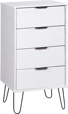 Imagen del producto de Armario con cajones, color blanco, dimensiones 17.7" x 15.6" x 35.6", fabricado en madera maciza de pino