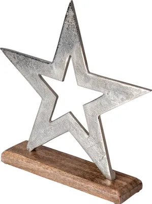 Produktbild von Stern 30x30cm Metall Mango Silber Braun Tischdeko Holz Metallstern Dekoration