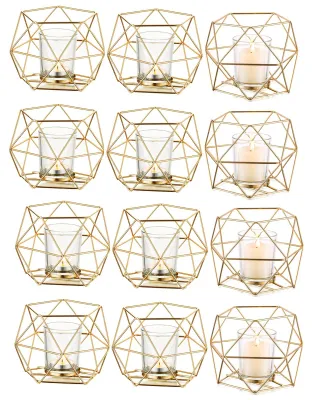 12 goldene Teelichthalter, geometrisch, für Tischdekoration