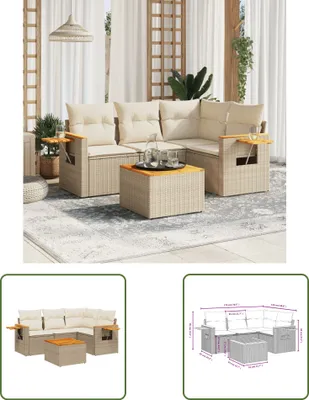 Produktbild von The Living Store 5-tlg. Garten-Sofagarnitur mit Kissen Beige Poly Rattan