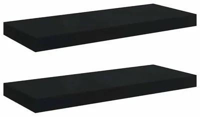 Obrázok produktu pre Nástenné police – závesné police, sada 2 kusov – drevo MDF – univerzálne úložné riešenie – 60 x 23,5 x 3,8 cm – čierna farba