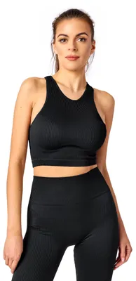 Produktbild von Bellivalini Sport Oberteile Damen Crop Top Stilvolles Geripptes Shirt Damen Gym Yoga RIB-TOP (Schwarz, L-XL)