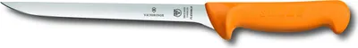 A single Victorinox fillet knife with an orange handle and silver blade is shown against a white background.