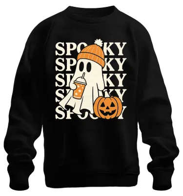 Productafbeelding van Halloween, spookachtige geest, pompoen, muts, herfst, schattig, retro, uni, sweatshirt, trui, zwart, XXL