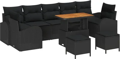 Image de vidaXL Ensemble de canapé de jardin avec coussin avec mémoire 10 pcs noir