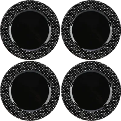 Produktbild von com-four® 4x Platzteller schwarz glänzend mit Glitzerherzen - Unterteller als Tischdekoration - Dekoteller für Hochzeit oder Familienfeier - Ø 33 cm