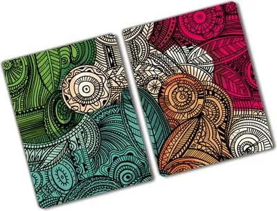 Produktbild von Tulup Glas Herdabdeckplatte - 2x40x52 cm - Glaskeramikkochfeld-Abdeckung Spritzschutz Glasabdeckplatte Kochplattenabdeckung und Schneidebrett - Zweiteilig - Kunst: modern & klassisch - Abstrakte Federn - Mehrfarbig