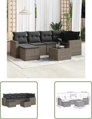 Produktbild von The Living Store 7-tlg. Garten-Sofagarnitur mit Kissen Grau Poly Rattan