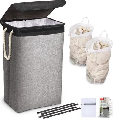 Produktbild von Famanu Wäschekorb mit Deckel - 100 Liter, faltbar, mit Handgriffen, für Schlafzimmer, Bad und Kinderzimmer