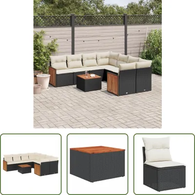 Produktbild von The Living Store 9-tlg. Garten-Sofagarnitur mit Kissen Schwarz Poly Rattan