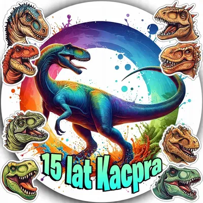 Zdjęcie produktu dla Opłatek Na Tort 20Cm - Dinozaur Dino Dekoracja Urodzinowa + Imię 15Cm 18Cm
