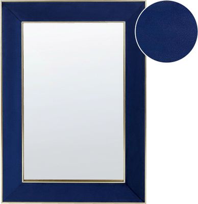 BELIANI Blauer Samt Wandspiegel 50 x 70 cm dekorativen Rahmen mit Glamour Haken zum Aufhängen für Wohnzimmer Schlafzimmer Ankleidezimmer