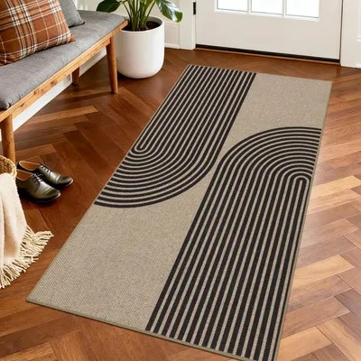 Productafbeelding van Antislip vloerkleed voor hal, wasbaar, 80x150 cm, bruin (halflijn)