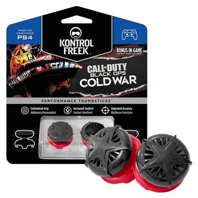 Obrázek produktu pro KontrolFreek ovladače pro hru Call of Duty: Black Ops Cold War, určené pro PlayStation 4 (PS4) a PlayStation 5 (PS5) | 2 vysoké, konvexní ovladače | Černá a červená barva