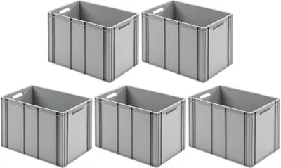 Produktbild von SparSet 5x Eurobehälter mit offenem Griff | HxBxT 42x40x60cm | 70 Liter | Grau | Eurobox, Transportbox, Transportbehälter, Stapelbehälter