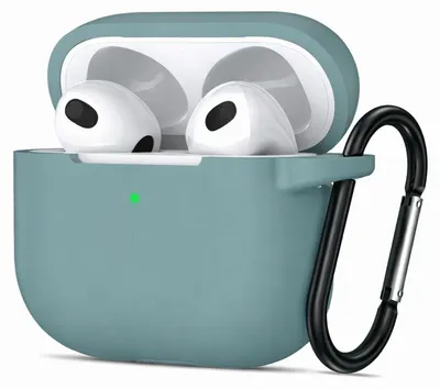 Produktbild von AirPods 5 Silikon Schutzhülle mit Karabiner, Soft Touch Case, stoßfeste Hülle, rutschfest, 360° Schutz, Salbeigrün