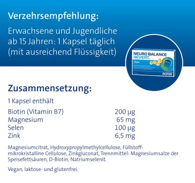 Zdjęcie produktu dla NeuroBalance Hevert z biotyną i magnezem, 60 kapsułek