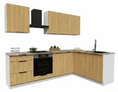 Obrázek produktu pro Rohová kuchyňská linka - 260x170 cm - Dub Hicora - 8 skříněk - bez pracovní desky - moderní sestava nábytku - BONO
