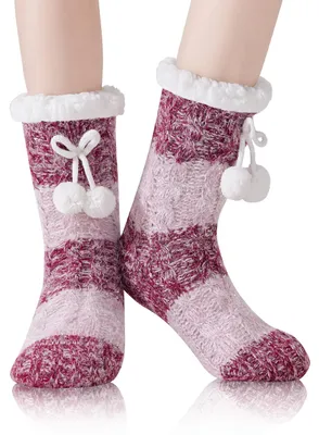 Produktbild von Damensocken für Hausschuhe mit Fell und rutschfester Sohle