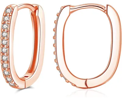 Produktbild von Creolen 925 Sterling Silber Oval mit Zirkonia U-förmig Hypoallergen Rosegold 10x15mm