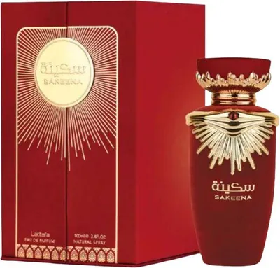 A perfume bottle and its box are displayed against a white background.