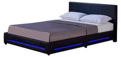 Produktbild von HOME DELUXE - LED Bett Asteroid - Schwarz, 140 x 200 cm - Inkl. Matratze und Lattenrost I Polsterbett Design Bett inkl. Beleuchtung