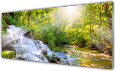 Produktbild von Glasbilder 125x50 Wandbild Druck auf Glas Wasserfall Wald Natur