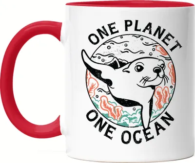 Produktbild von One Planet One Ocean Tasse Rot Naturschutz Umweltverschmutzung Ozean Seelöwe Robbe