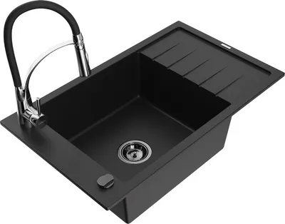 Produktbild von Mexen Elias 1 Becken-Granitspüle mit Abtropffläche und Mischbatterie Aster, Schwarz - 6511-77-73450-07-B