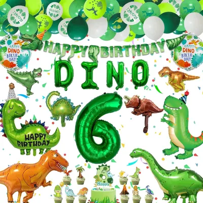 Productafbeelding van Dinosaurus verjaardagsset, folieballonnen, 6-delig, voor kinderen van 6 jaar