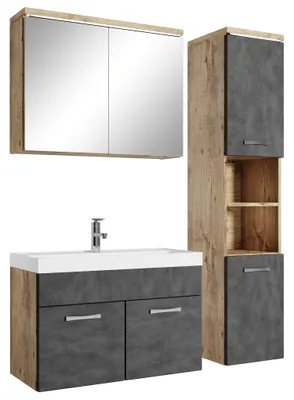Immagine prodotto di Mobile da bagno Paso 80cm Rovere Castagno con Grigio - armadio mobiletto lavabo