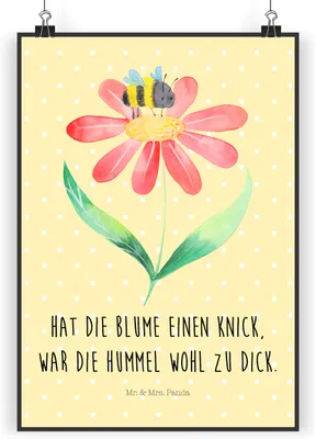 Produktbild von Mr. & Mrs. Panda Bild Hummel Blume DIN A3 - Gelb Pastell - Geschenk, kunstdruck poster, Hummeln, Natur, Wespe, Biene, wanddeko, Lustige Sprüche, Posterdruck, drucke