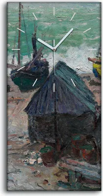 Produktbild von Wandbild Leinwand Bilder Wanduhr Geräuschlos 30x60 Boote am Strand von Etretat - weiße Hände