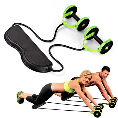 Produktbild von Bauchtrainer, Verstellbare elastische Bänder, Doppel-Bauchroller mit Mini-Fitnessstudio für Frauen, Fitnessgerät für Bauchmuskeltraining zu Hause