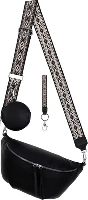 Produktbild von Bauchtasche Umhängetasche Crossbody-Bag Kunstleder Italy-Design BLACK (BBL-53046)