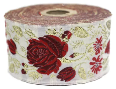 Jacquard-Lint, gewebt, bordeauxrot/gold, 10 m x 50 mm, Stickband