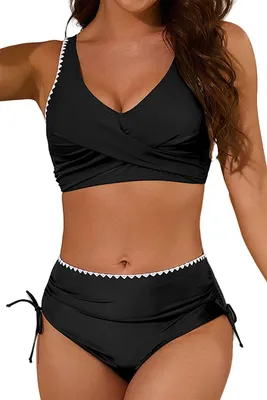 Produktbild von VILOREE Damen Mesh Bikini Set High Waist Zweiteiliger Bademode Wickeloptik V Aus
