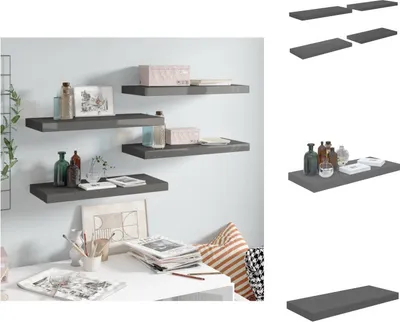 Obrázek produktu pro vidaXL Plovoucí police 4 ks. Šedá s vysokým leskem 60x23,5x3,8 cm MDF - nástěnné police