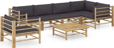 Produktbild von 7-tlg. Garten-Lounge-Set mit Dunkelgrauen Kissen Bambus , Gartenmöbel-Sets Design 2024