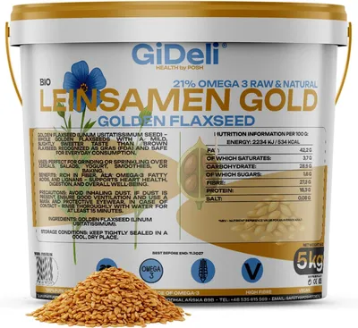 Immagine prodotto di Semi di lino dorati 5 kg, interi, vegani, naturali, ricchi di fibre, per dolci, GiDeli
